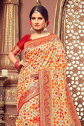 Beautiful cream and red  patola saree - Buy online on Karagiri - Free shipping to USA