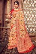 Beautiful cream and red  patola saree - Buy online on Karagiri - Free shipping to USA
