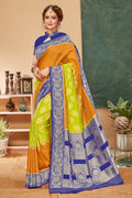 Beautiful lime green and gold yellow patola saree - Buy online on Karagiri - Free shipping to USA