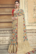 Patola Saree Beige Red Woven Patola Saree With Banarasi Border And Designer Embroidered Blouse saree online