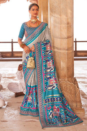 Cyan Blue Patola Saree