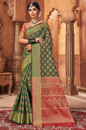 Dark Green Patola Saree