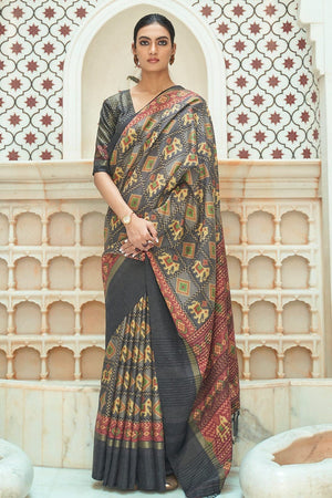Dark Grey Patola Saree