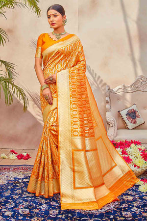 Fire Orange Zari Woven Patola Saree