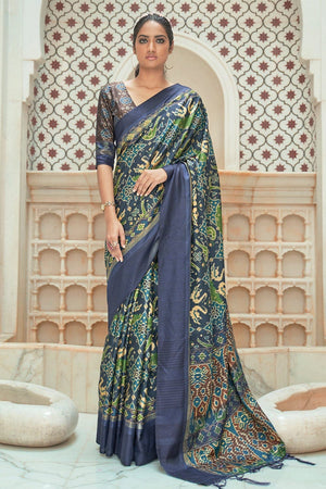 Florentine Blue Patola Saree