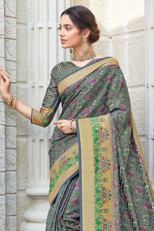 Fossil Grey Patola Saree