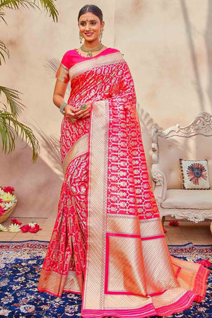 Hot Pink Zari Woven Patola Saree
