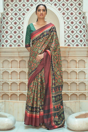 Juniper Green Patola Saree