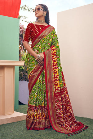 Lawn Green Patola Saree