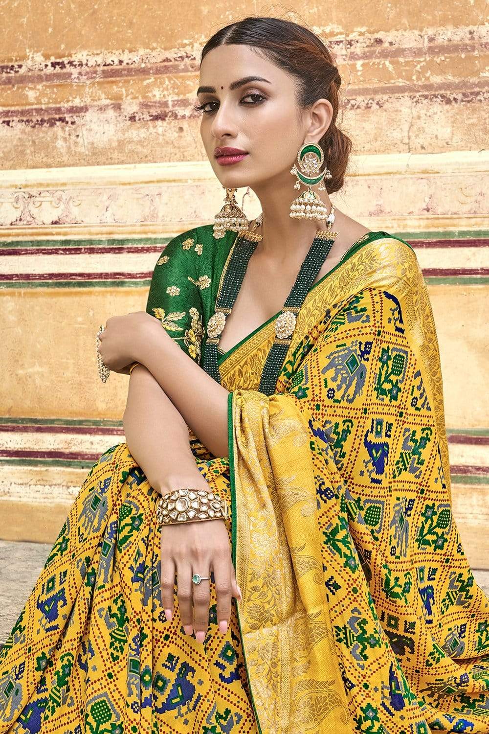 Patola Saree Lemon Green Woven Patola Saree With Banarasi Border And Designer Embroidered Blouse saree online