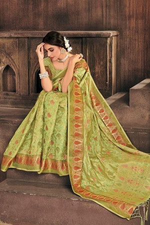 Lime Green Patola Saree