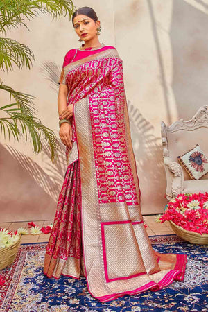 Magenta Pink Zari Woven Patola Saree