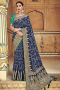 Patola Saree Navy Blue Woven Patola Saree With Banarasi Border And Designer Embroidered Blouse saree online