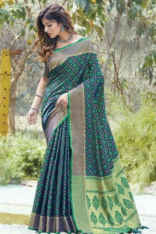 Pine Green Printed Patola Saree