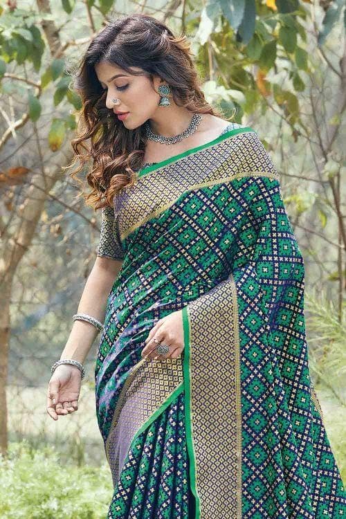 Pine Green Printed Patola Saree