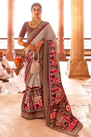 Rosewood Maroon Patola Saree