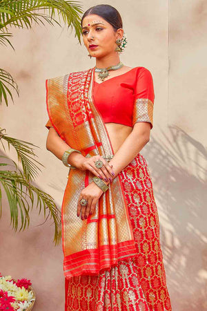 Scarlet Red Zari Woven Patola Saree