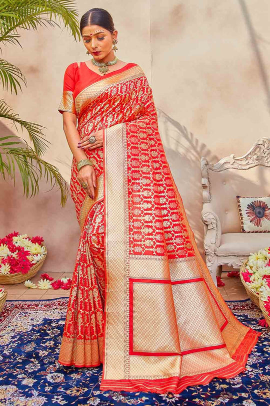 Patola Saree Scarlet Red Zari Woven Patola Saree saree online
