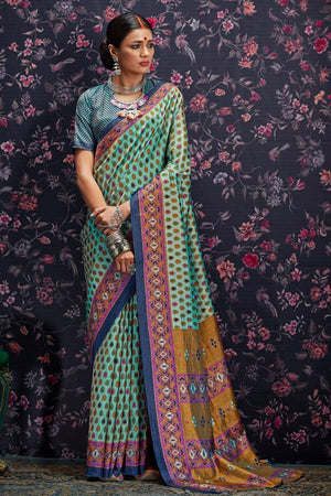 Sky Blue Patola Saree