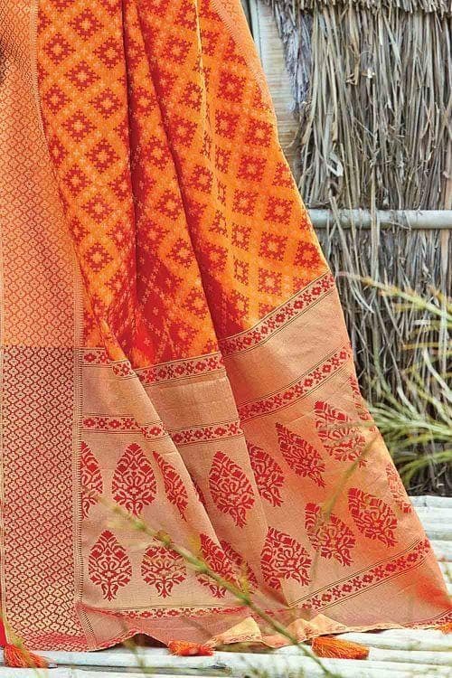Sunset Orange Printed Patola Saree