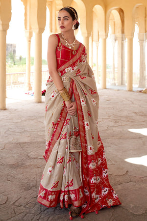 Tan Beige Patola Saree