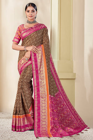 Tawny Brown Patola Saree