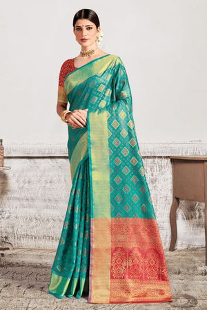 Teal Blue Patola Saree