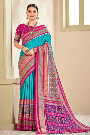 Teal Blue Patola Saree
