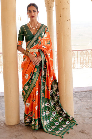 Tiger Orange Patola Saree