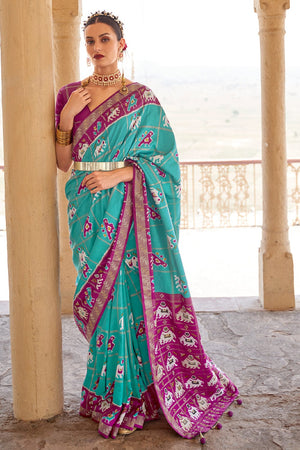 Turquoise Blue Patola Saree