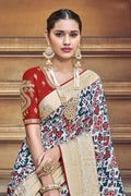 Patola Saree White Red Woven Patola Saree With Banarasi Border And Designer Embroidered Blouse saree online