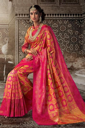 Yellow And Pink Patola Saree