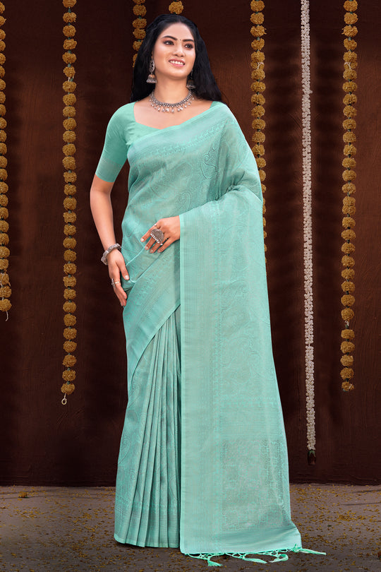 Mint Green Kanjivaram Silk Saree