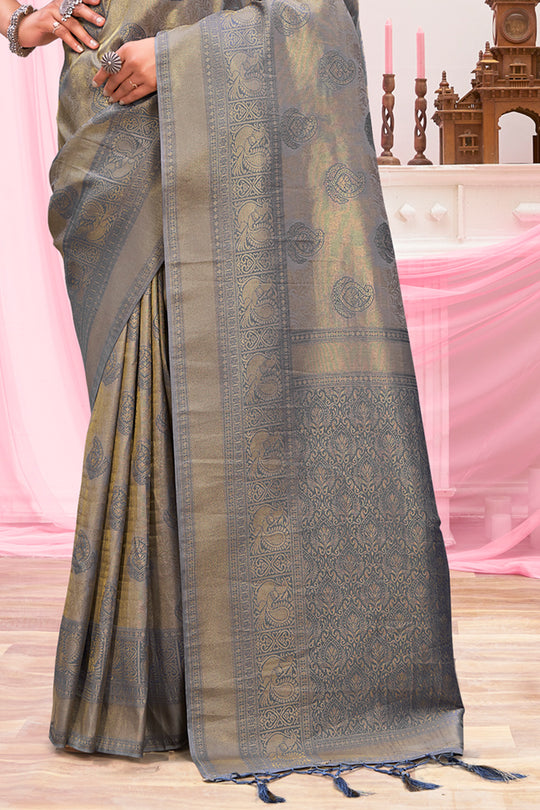 Pewter Grey Kanjivaram Silk Saree