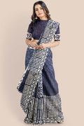 Backpack Blue Printed Indigo Pure Cotton Saree