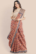 Pure Cotton Bronze Orange Printed Bagru Cotton Saree saree online
