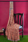 Pure Cotton Bronze Orange Printed Bagru Cotton Saree saree online