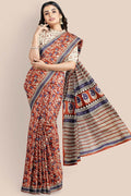 Pure Cotton Bronze Orange Printed Bagru Cotton Saree saree online