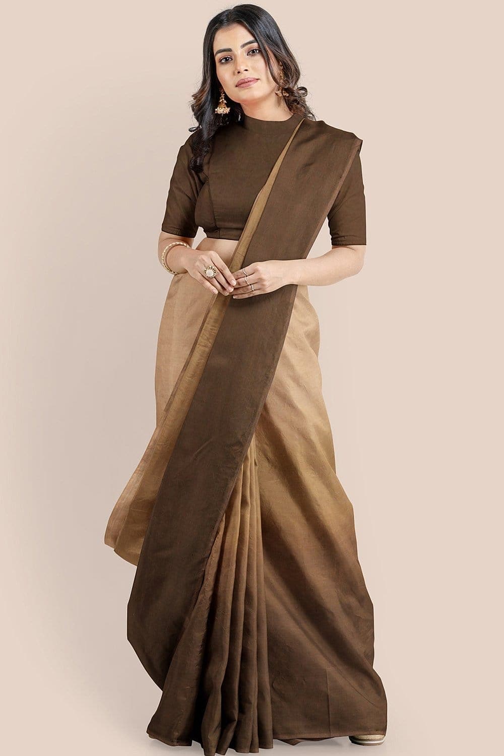 Pure Cotton Caramel Brown Dual Tone Dyed Handwoven Mulmul Cotton Saree saree online