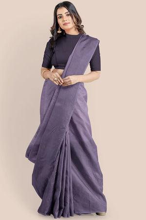 Moderate Purple Handwoven Mulmul Cotton Saree
