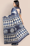 Pure Cotton Navy Blue Printed Indigo Pure Cotton Saree saree online