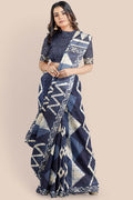 Pure Cotton Navy Blue Printed Indigo Pure Cotton Saree saree online