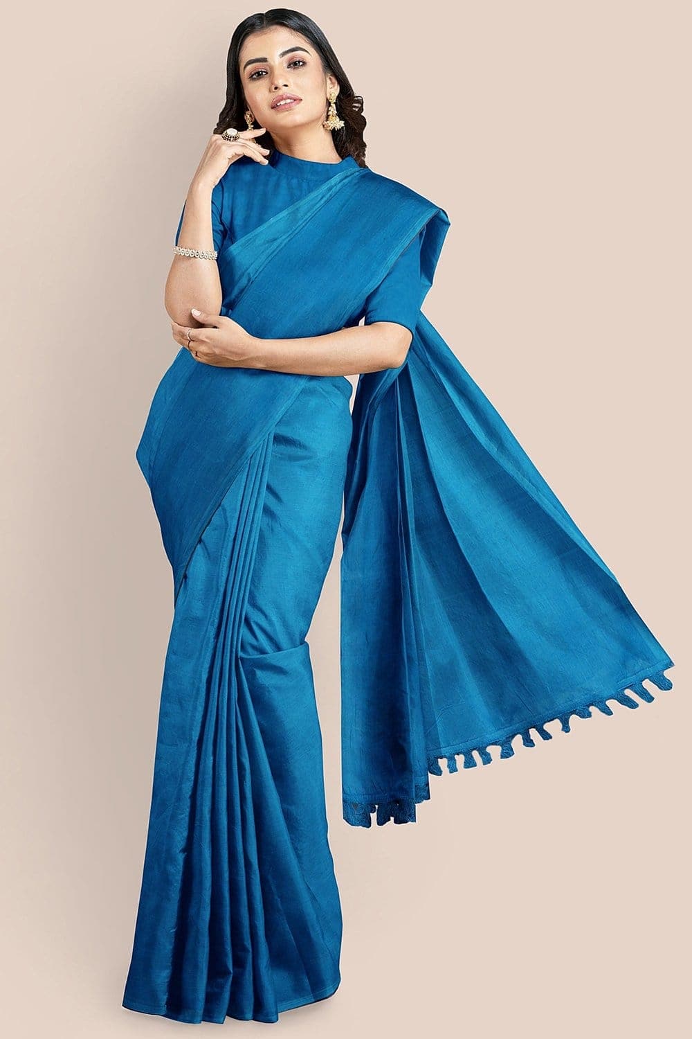 Pure Cotton Ocean Blue Handwoven Mulmul Cotton Saree saree online
