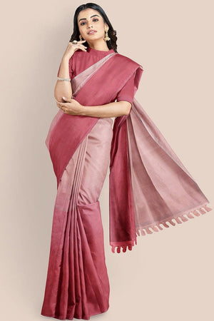 Punch Pink Dual Tone Dyed Handwoven Mulmul Cotton Saree