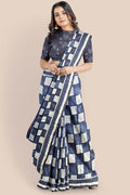 Pure Cotton Ribbon Blue Printed Indigo Pure Cotton Saree saree online