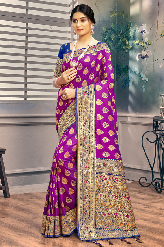 Grape Violet Banarasi Saree