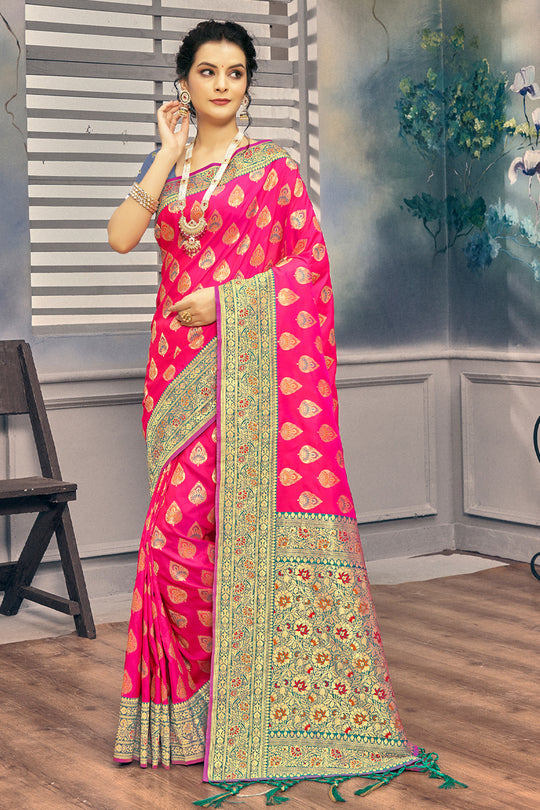 Hot Pink Banarasi Saree