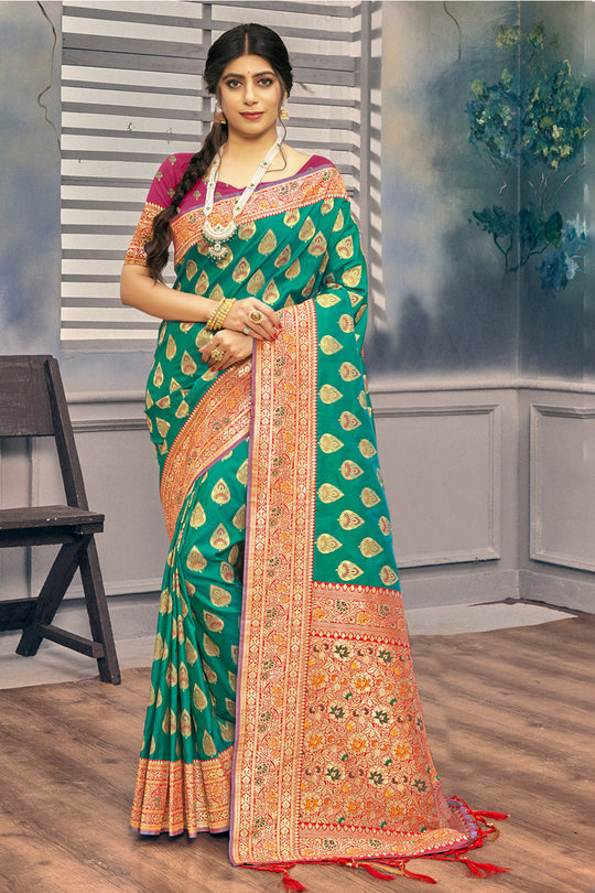Emerald Green Banarasi Saree
