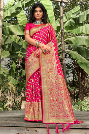 Fuscia Pink Banarasi Saree