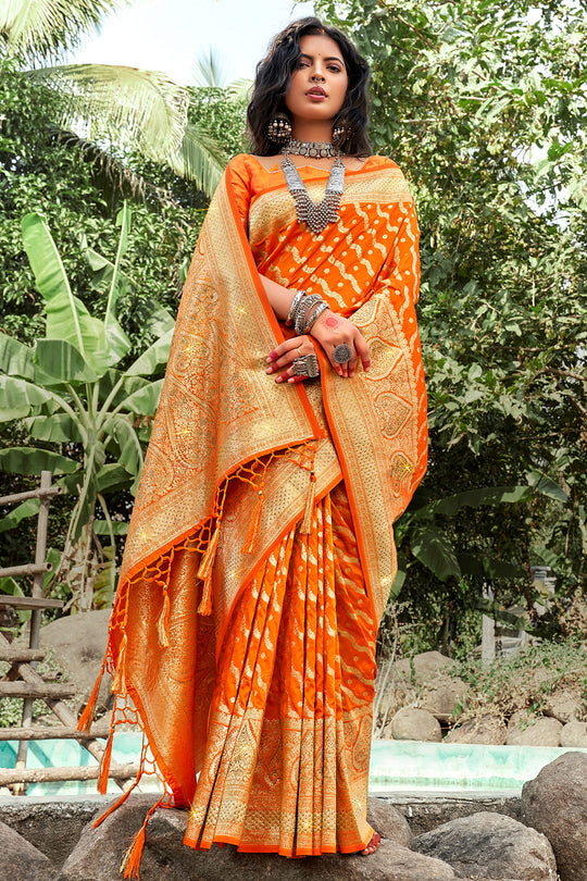 Marigold Orange Banarasi Saree